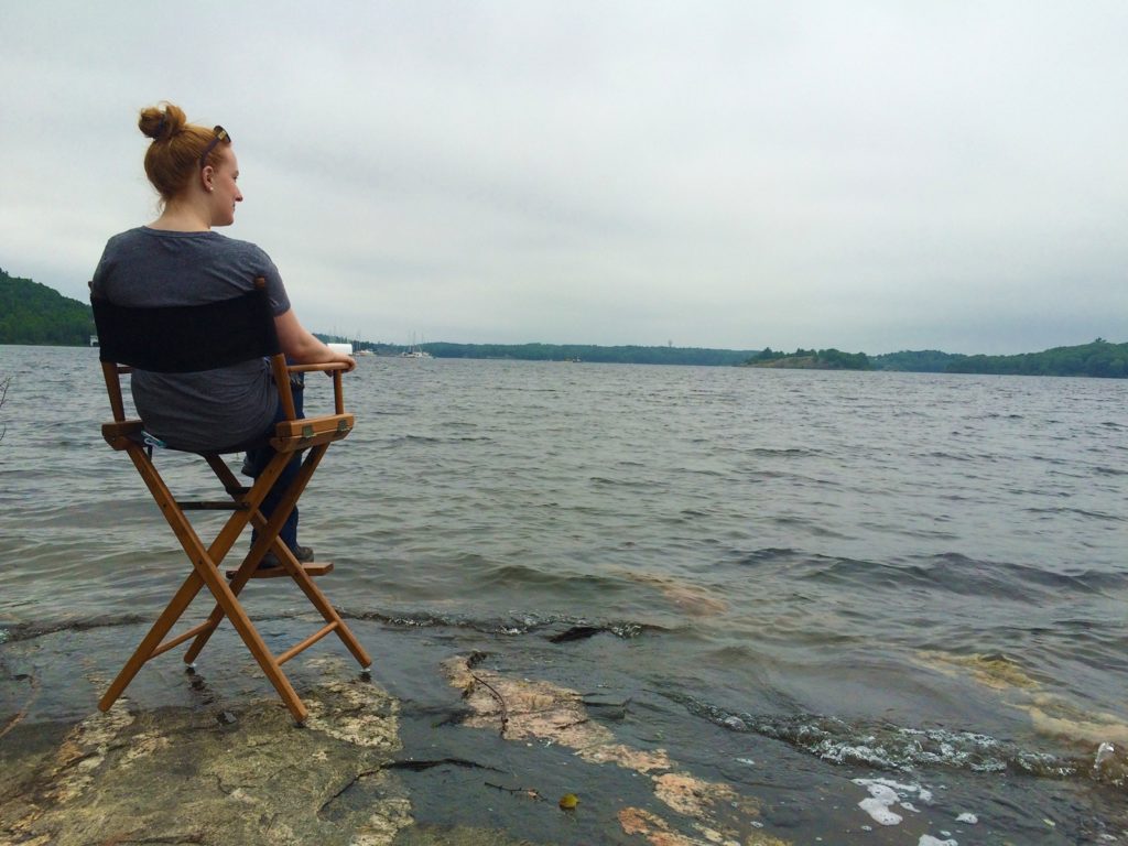 Jennifer Coté shooting EYEWITNESS on location in Muskoka Lakes, Ontario, Canada.